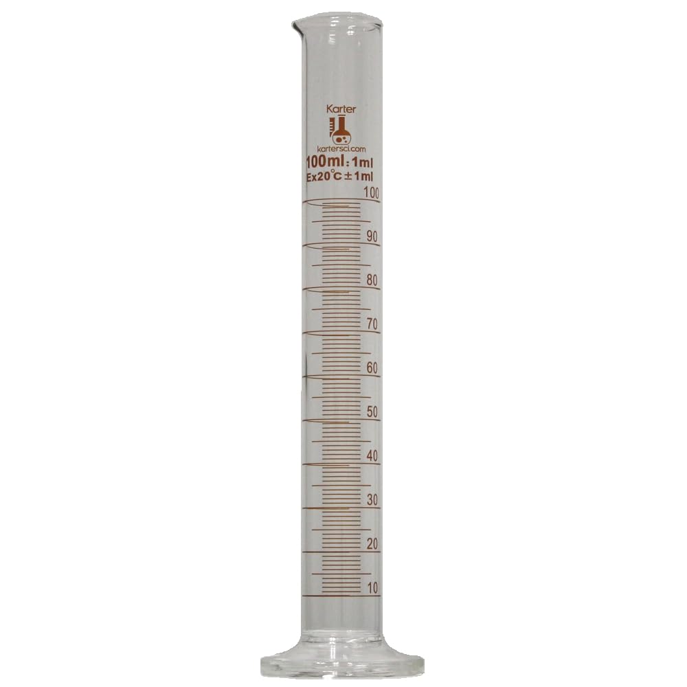 Karter Scientific 412F3, 100ml Graduated Cylinder, Round Base, Borosilicate 3.3 Glass (Single)