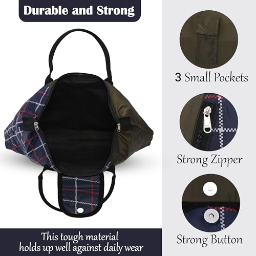 Image of Urbane Home Pack of 3 Foldable Shopping Bags For Women with 3 Small Pockets | Grocery /Vegetable Bags For Market | Blue,Brown & Grey