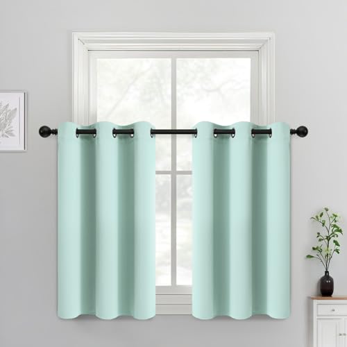 Yakamok Blackout Curtains for Bedroom,Thermal Insulated Room Darkening Drapes for Living Room, Set of 2 Panels (Aqua,38 x 36Inch)