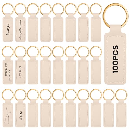 Image of Leather Key Fob Kit with Metal Rings, PU Leather Keychains Blank for Laser Engraving, DIY Craft Tools