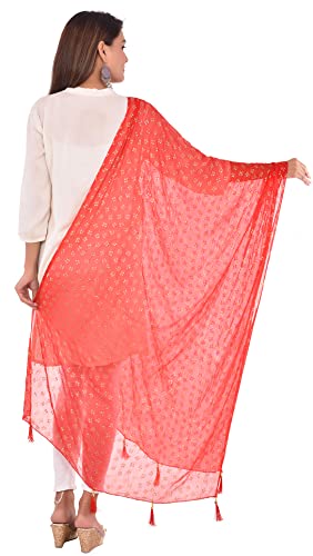 Image of YOUTHQUAKE Soft Chiffon Dupatta with Golden Foil Print & Tassels for Women & Girls