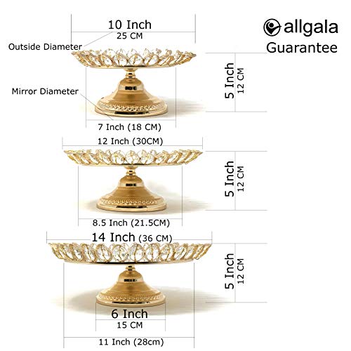 Image of allgala 3-Piece Set Crystal Gold Plated Cheese Dessert Cupcake Cake Stand with Mirror Plate-Gold Lotus-HD89207