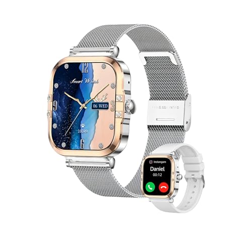 Cassa argentata raffinata con doppio cinturino (metallo e silicone). Stile chic, adattabile a qualsiasi abbigliamento, dallo sport alla sera.