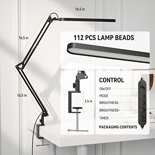 SKYLEO Desk Lamp for Home Office - 33" LED Desk Light - Touch Control - 5 Color Modes X 11 Brightness Levels - 1300ML(112 Pcs Lamp Beads) - Timmer & Memory Function - 12W Metal Clamp Lamp - Black - Image 4