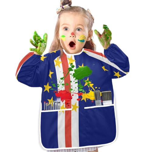GuoChe Delantales impermeables para niños con 2 bolsillos para niños de 2 a 4 años, ropa de pintura, delantales de artista