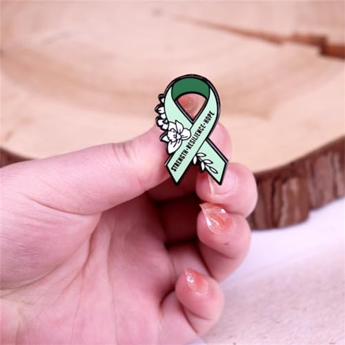 Image of Green Ribbon Enamel Lapel Pin Strength Resilience Hope Enamel Pin Mental Health Badge Hope Ribbon Pin Care Gift Accessory