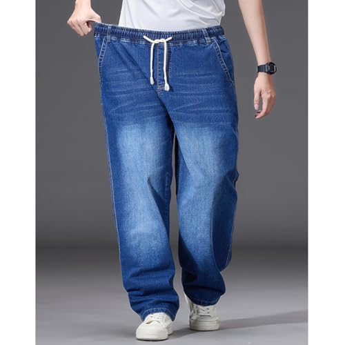 XYGJZ Men's Casual Plus Size Denim Pants Drawstring Waist Straight Leg Jeans3
