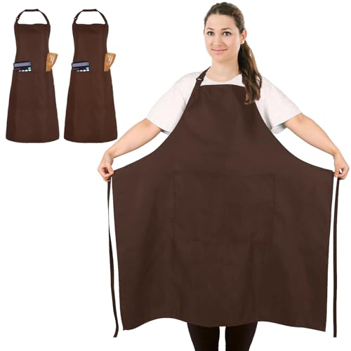 FunChaos 2 Pcs Plus Size Chef Apron, Coffee Apron, Unisex Aprons with 2 Pockets for Cooking, Grilling, BBQ, Work, Professional Aprons for Waiter Artist Hairdresser (Large Size)