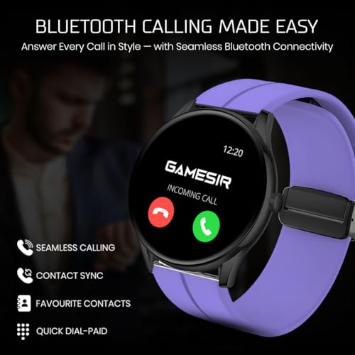 Image of GameSir Glavito Round Dial Smartwatch with 1.49 inch AMOLED Display, 100+ Sports Modes, IP67, Bluetooth Calling, Functional Crown Control, Health Tracking, 100+ Watch Faces, Men & Women (Magnetic Purple)