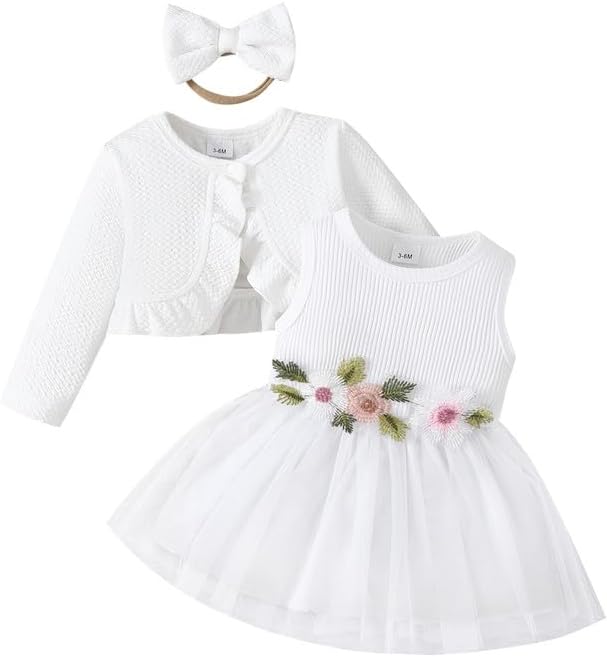 Baby Girls' Dress & Cardigan 2 Piece Fall Outfits Long Sleeve Bolero Shrug and Tulle Dresses Set