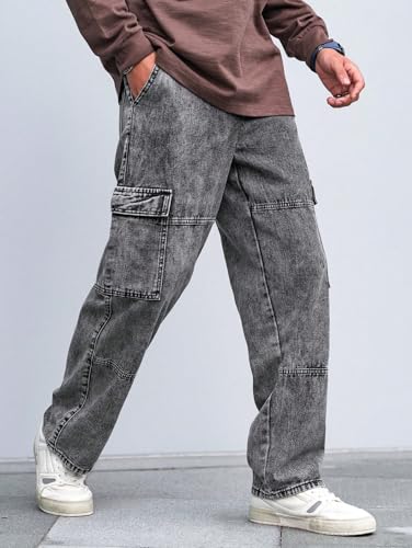 Image of URBAN POCKETS Jeans for Men | Denim Cargo Pants with Baggy Fit Utility Pockets & Streetwear Stitch Design (Cargo-U01-U02)