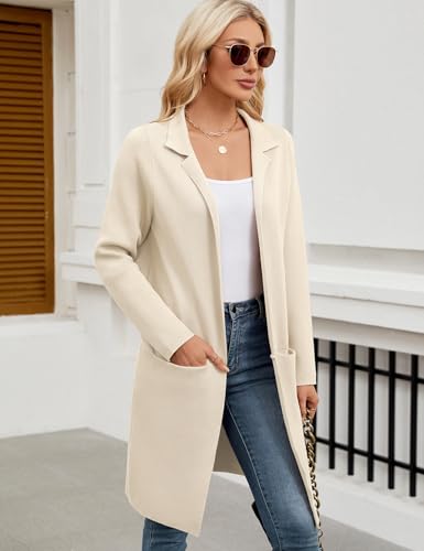 Genhoo Womens Long Cardigan Sweaters Knit Open Front Coatigan Lapel Knee Length Cardigan Coat with Pockets4
