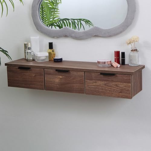 Tocador de maquillaje de esquina montado en la pared con almacenamiento, capacidad de 100 libras para dormitorio y sala de estar