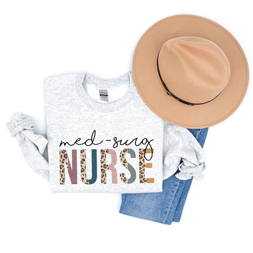 Med Surg Nurse Sweatshirt, Cute Half Leopard Sweater, Medical Surgical Nurse Gift, Nursing School Grad, Surgical Department, Nurses Week Unisex Long Sleeve Crewneck4