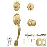 Design House Cambridge Coventry Door Handle Set with Single Cylinder Deadbolt – Satin Gold – Design House, 726935