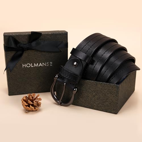 Image of Italian Vegetable Tanned Leather Belt for Men Western Cowboy Casual Jean Belt 1.5 Wide 7 Holes Gift Box Packaging