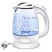EXTRASTARBollitore Acqua Elettrico, Bollitore da 1,7L in vetro con indicatore luminoso a LED blu, bollitore elettrico senza BPA con spegnimento automatico e protezione da bollitura a secco, bianco