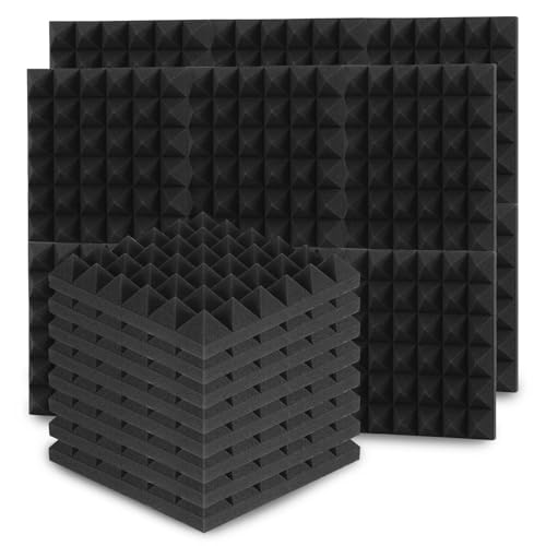 Peviasot Akustikschaumstoff Schallabsorber, 24 Stück Akustikplatten Selbstklebend, Schallabsorber Wand, Schalldämmung, für Aufnahmestudios, Podcasts, Pyramide (30 x 30 x 5 cm）