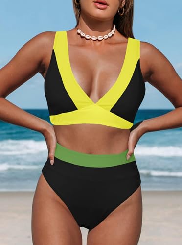 Image of Hilinker Women's Leopard Bikini Swimsuits V Neck High Waisted 2 Piece Bathing Suits