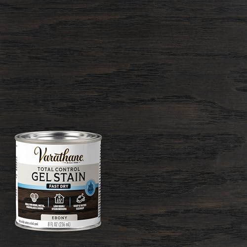Image of Varathane Total Control Gel Stain | Low Odor Water-Based Formula | Thick Gel Formula for Vertical Surfaces | Ideal for Wood, Metal & Fiberglass | Half Pint | Ebony