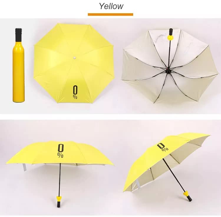 Image of AUGEN Folding Portable Umbrella with Bottle Cover for UV Protection & Rain Umbrella Mini Travel (Yellow, Pack of 1)