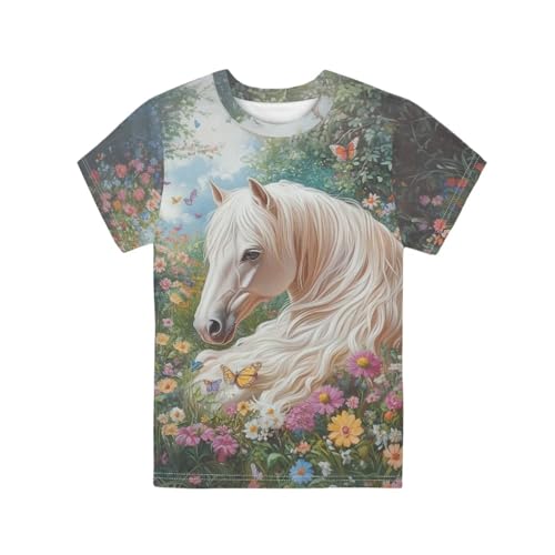 POLERO Kids T Shirts, Crew Neck Tshirts, Short Sleeves Tee Shirt, Unisex Pullover Tops Shirt for 3-16 Years Girls Boys