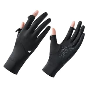 Chenflying UV-Sonnenschutz-Handschuhe für Damen, Vollfinger, Eisseide, Touchscreen, rutschfeste Fahrhandschuhe für Reisen, Golfen, Laufen (schwarz, Einheitsgröße)