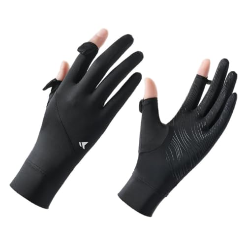 Chenflying UV-Sonnenschutz-Handschuhe für Damen, Vollfinger, Eisseide, Touchscreen, rutschfeste Fahrhandschuhe für Reisen, Golfen, Laufen (schwarz, Einheitsgröße)