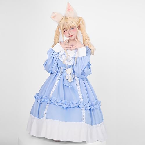 Girl's Sweet Bear Bow Lolita Dress Cute Lace Ruffle Long Sleeve Chiffon Princess Dress Anime Party Fairytale Style Dresses3