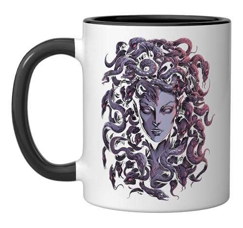 Medusa Head Greek Mythology Ancient Snake Hair Ceramic Mug, Black/White
