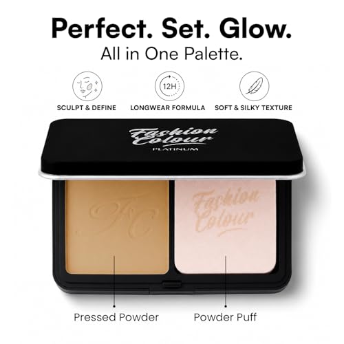 Image of Fashion Colour Platinum Perfect Match Face Powder With Mirror + Powder Puff | Velvety Formula | Matte Finish | Upto 11 hrs of Lightweight Coverage | Blurring Imperfection | For All Skin Types | (FC40, 10g)
