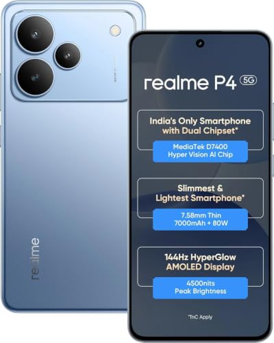 realme P4 5G (Engine Blue, 8GB RAM, 128GB Storage) | MediaTek Dimensity 7400 Octa-Core Processor | 50MP + 8MP AI Dual Camera | 16MP Front Camera | 6.7