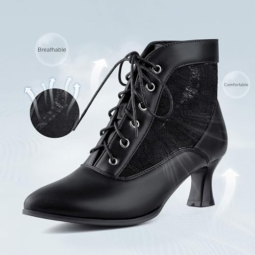 LanreyTaley Women's Lace Short Ankle Boots Lace Up Victorian Booties Vintage Kitten Heel Lace Wedding Bridal2