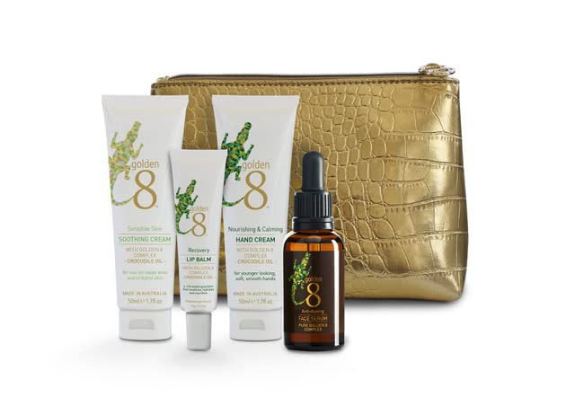 Golden 8 Skincare Essentials Set for Sensitive Skin | Natural Moisture Repair Relief for Irritated Dry Itchy Skin with Australian Crocodile Oil