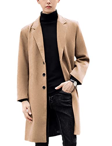 ジャケット・アウター anuans wool trench coat UANEO Mens Wool Blend Trench Coat Notch Lapel Camel Pea Coats