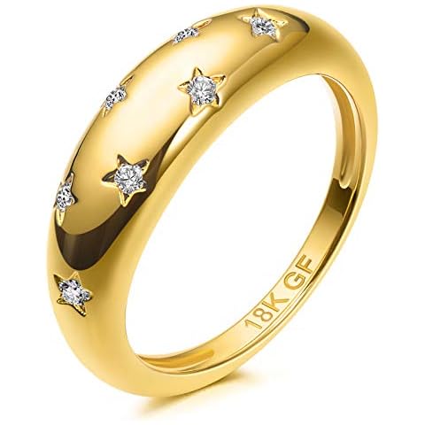 AllenCOCO Chunky Gold Plated Rings for Women - Trendy Cubic Zirconia 14k Gold Filled Stackable Rings Cover