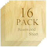 16 Pieces Unfinished Basswood Sheets 11.8 x 11.8 Inch, 1/16” 2MM Thin Wood Board Sheet for Crafts, S