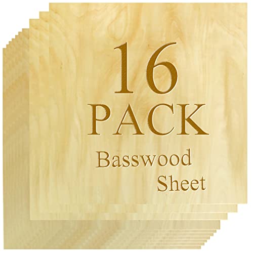 16 Pieces Unfinished Basswood Sheets 11.8 X 11.8 Inch, 1/16” 2Mm Thin Wood Board Sheet For Crafts, Square Craft Plywood For Diy School Projects Wood Burning Pyrography Miniature Building Painting #TOP13
