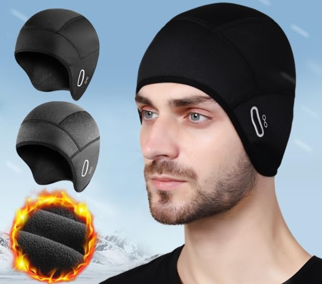 Men Women Winter Skull Cap Helmet Liner with Glasses Holes Warm Cycling Cap Windproof Thermal Cycling Hat Beanie Running Hats Beanie Sleep Hats with Sun Visor Under Helmet Skullcap Snow Ski Hats