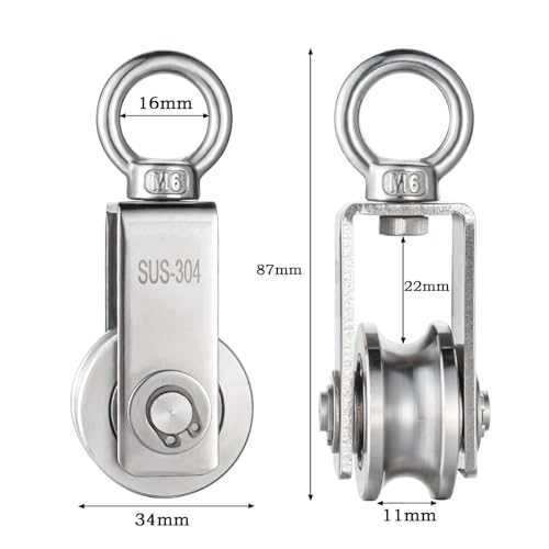 Foto von Umlenkrollen mit 2 Kugellager, Seilrolle Fitness Edelstahl 304 Flaschenzug für Seile Stahlseil, Tragkraft 250kg