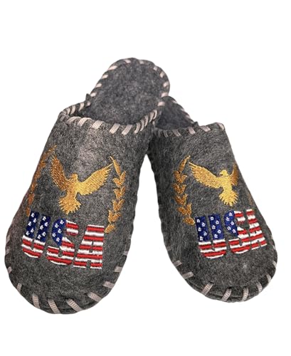 Sauna Felt Slippers with USA National Symbols - Disposable Indoor Hotel Slippers Comfort for Men and Women - Embroidered Souvenir Banya Shoes for Guests Made in Ukraine, Grey
