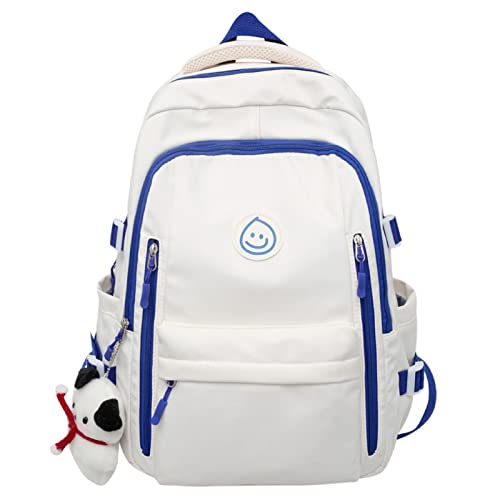Kawaii Backpack,Girl Backpack With,Junior Backpack,Middle School Student Schoolbag (White Blue)