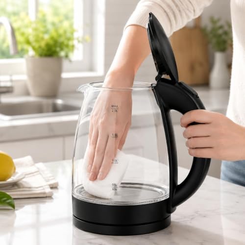 Image of 2 Litre Boroslite Glass Electric Kettle with 2 Double-Wall Glass Cups, 250 ml Each | Combo Set with Blue LED Light | Stylish Beverage Set for Home, Office & Gifting (TRANSPARENT WITH CUPS)
