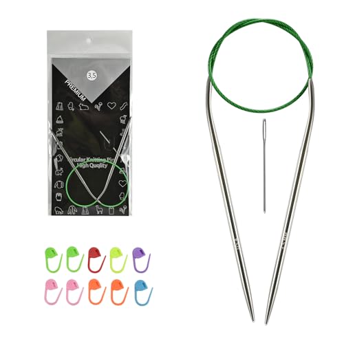 Size 3.5mm 16 Inch (40cm) Circular Knitting Needles, Hollow Stainless Steel Fixed Circular Needles with 10 Stitch Markers for Hats, Socks, Cuffs Necklines