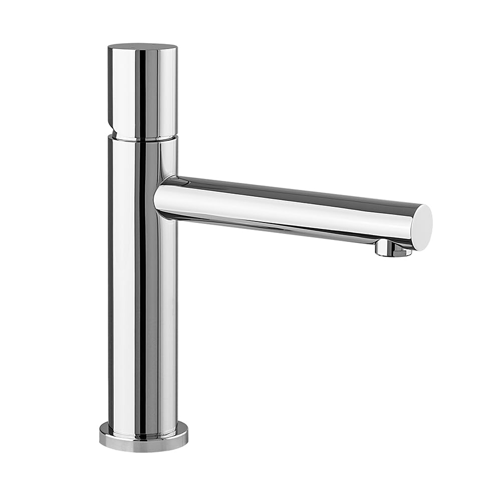 Miscelatore lavabo cromato senza leva in acciaio inox, manopola rotante e indicatori per l’acqua, GEMINI