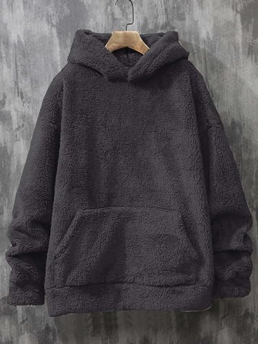 Image of Men Full Sleeve Solid Sherpa Fur Hoodie Sweatshirt | Cozy Fluffy Soft Handfeel Winter Speacial Faux Fur Hoodie