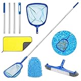Jinlyd Pool Kescher mit Verstärkter Teleskopstange 185cm Lang, Poolreinigung Pool Kescher Feinmaschig, Laubkescher Bodenkescher Pool, Pool Reinigungsset mit Pool Bürste Putztüche und Waschhandschuh