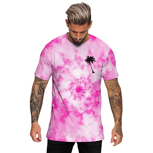 Montres numériques pour homme été hawaïen plage décontracté sport Tie Dye col rond T-shirt hauts couteau de poche, Rose, XL