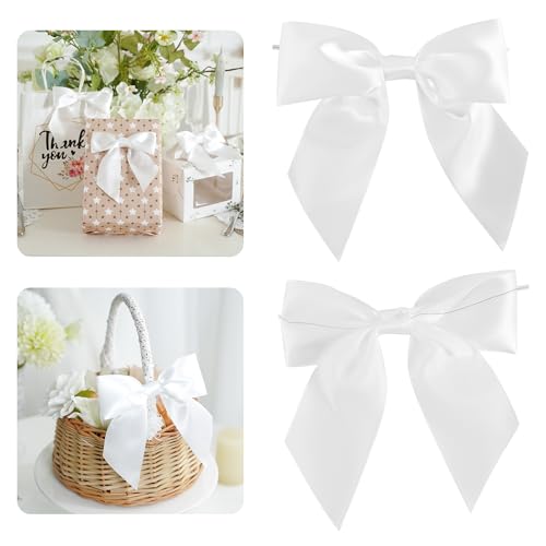 AIMUDI White Satin Bows 5.5' Bows for Gift...