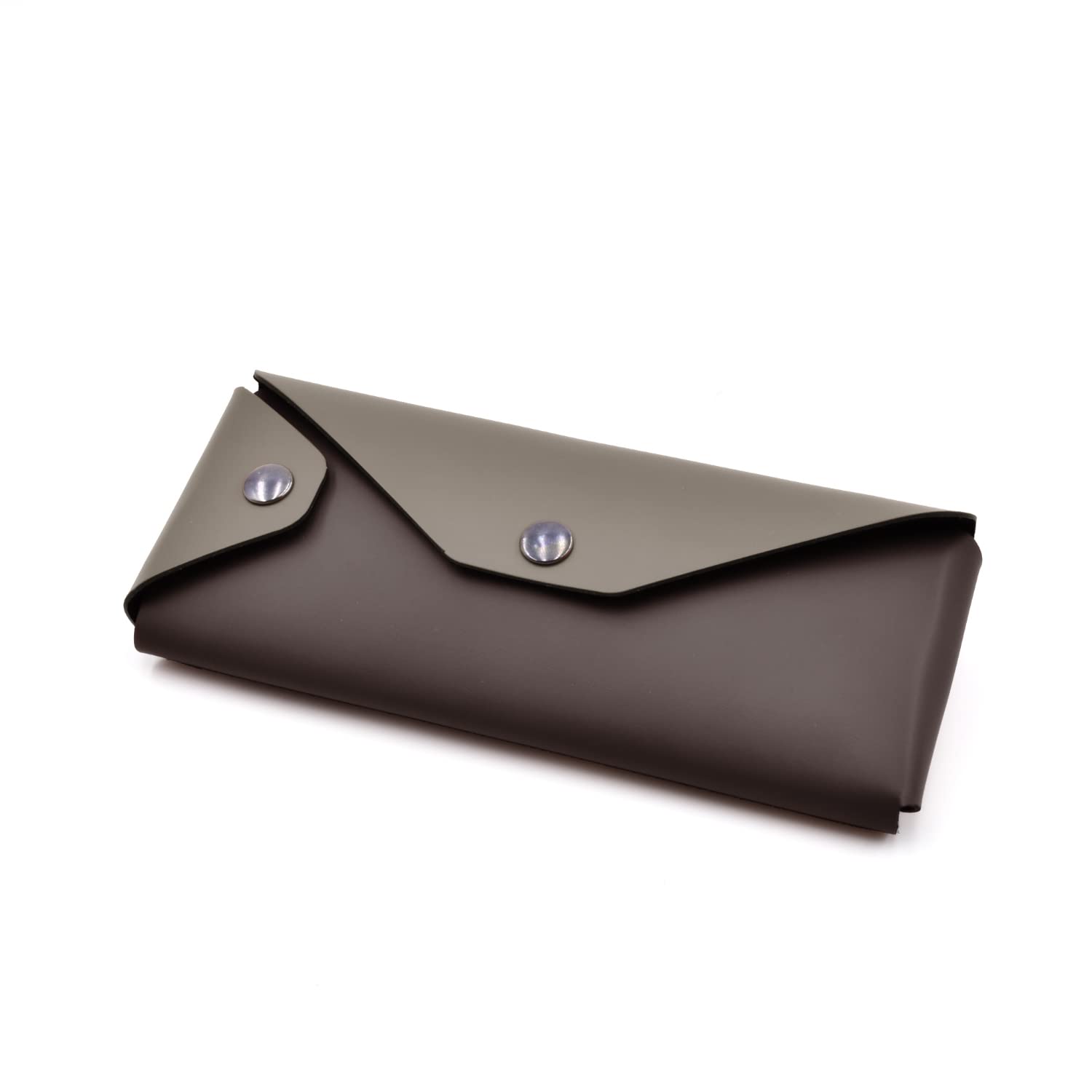eglooh - Eros - Etui na długopisy i akcesoria skórzane cm 19x8 - Etui na okulary - Zamknięcie na guziki Brunite - w całości wyprodukowane we Włoszech, Ciemny Brązowy/Szaro-Malp, Obudowa
